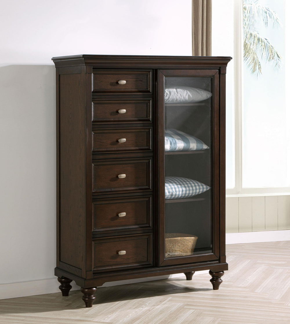 coaster-furniture-223637-andover-6-drawer-tempered-glass-door-chest-dark-oak