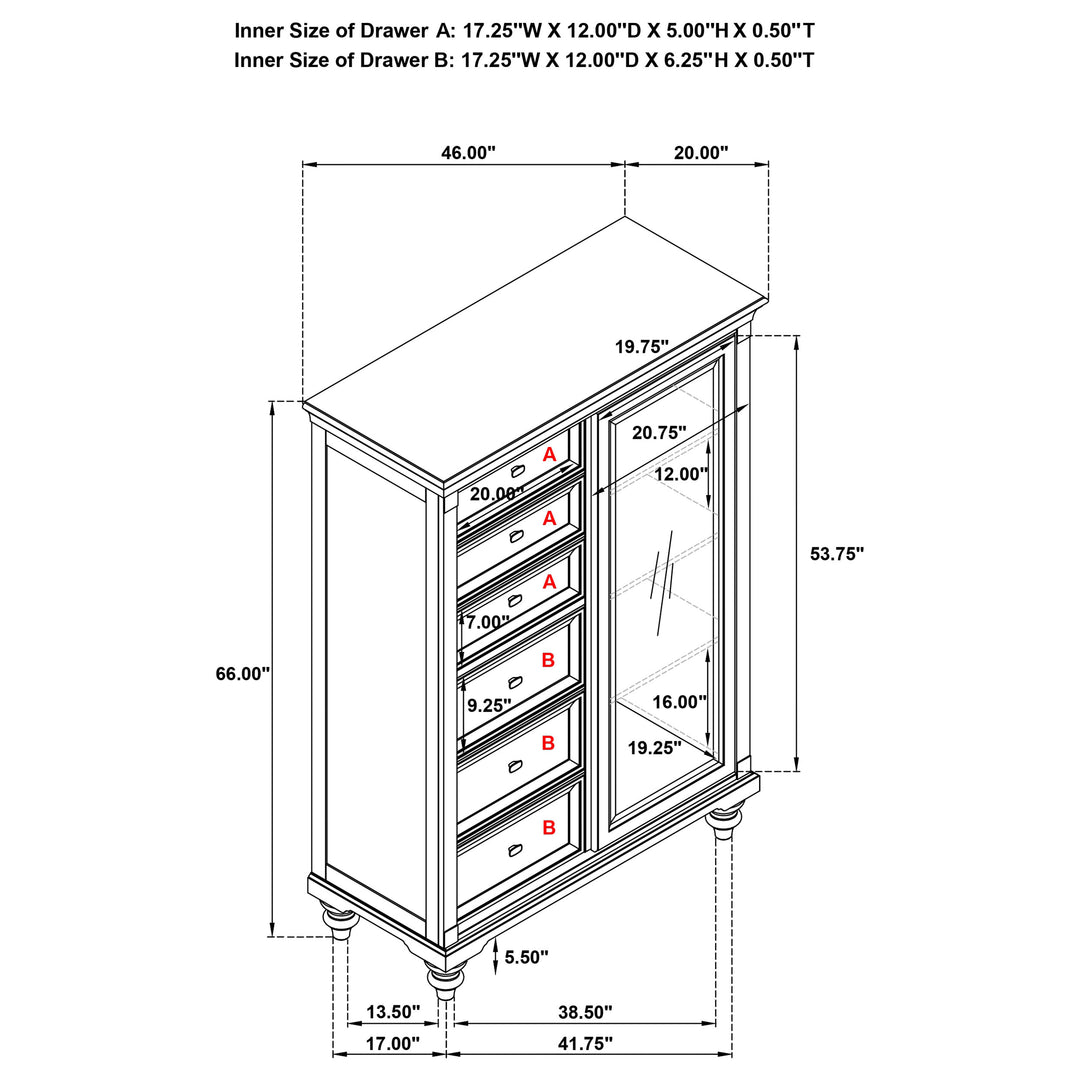 Andover - 6-Drawer Tempered Glass Door Chest - Dark Oak