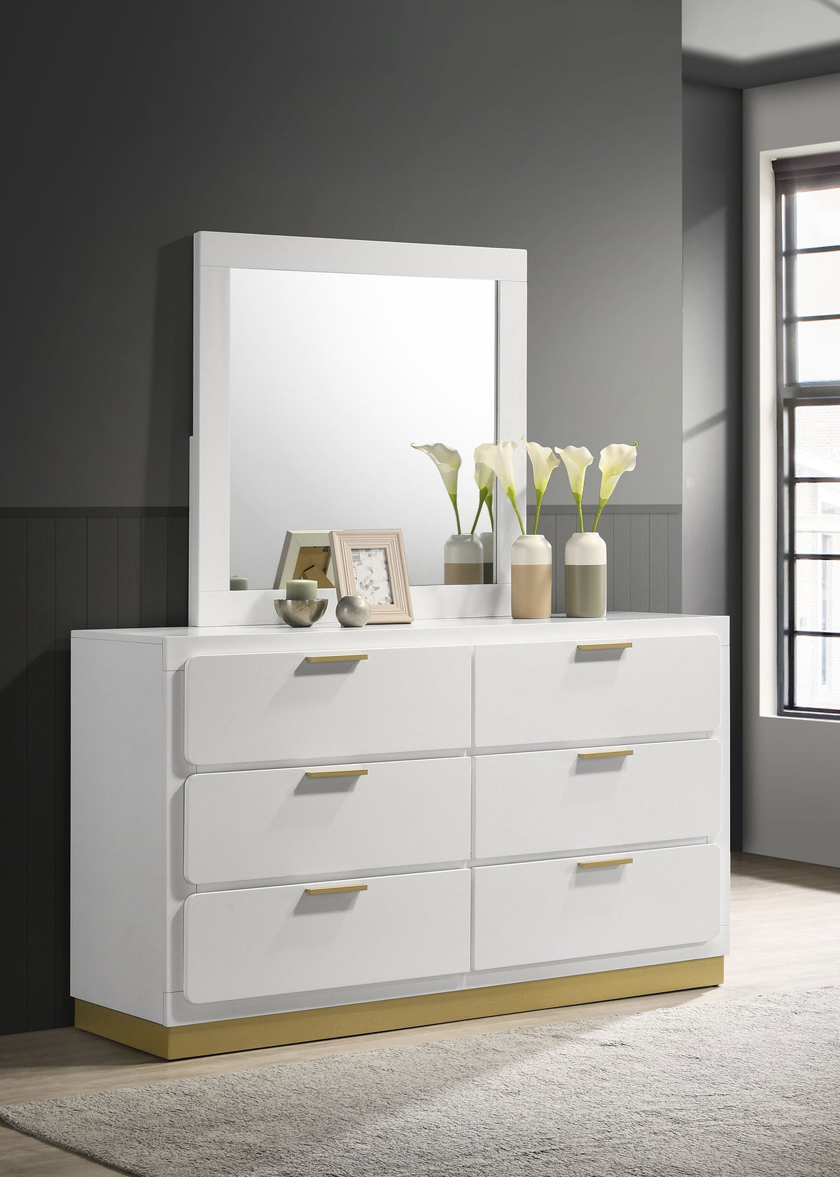 Caraway - 6-Drawer Dresser With Mirror - White