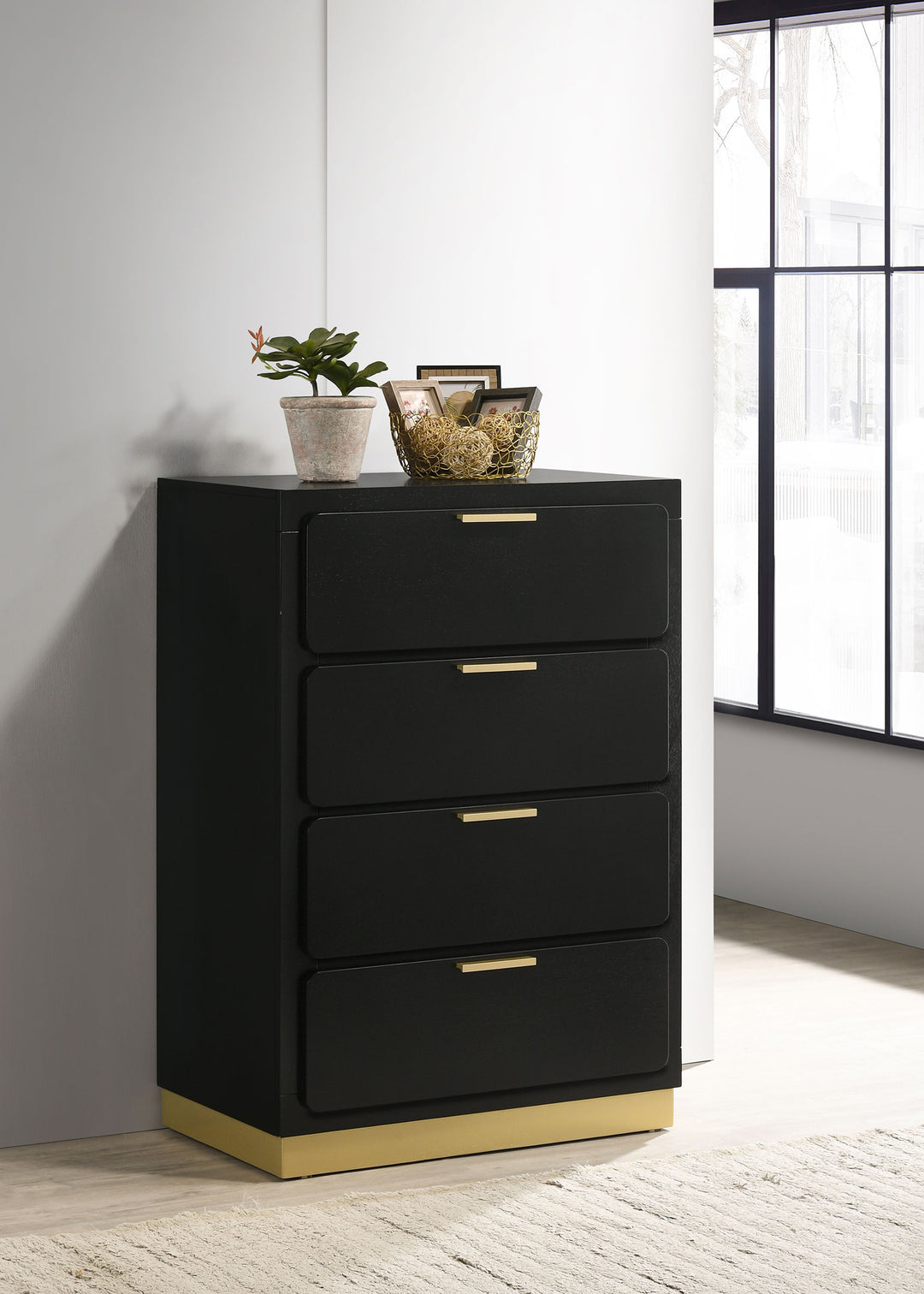 Caraway - 4-Drawer Bedroom Chest - Black