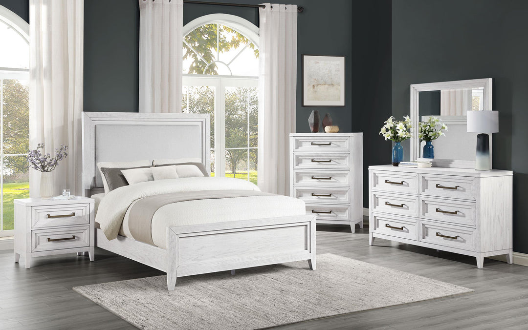 Coaster Furniture 224841KW Marielle California King Panel Upholstered Bed Distressed White