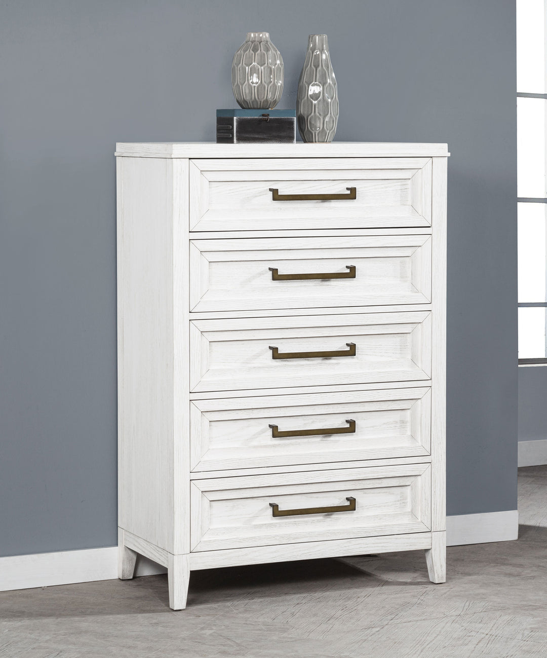 Marielle - 5-Drawer Bedroom Chest - Distressed White