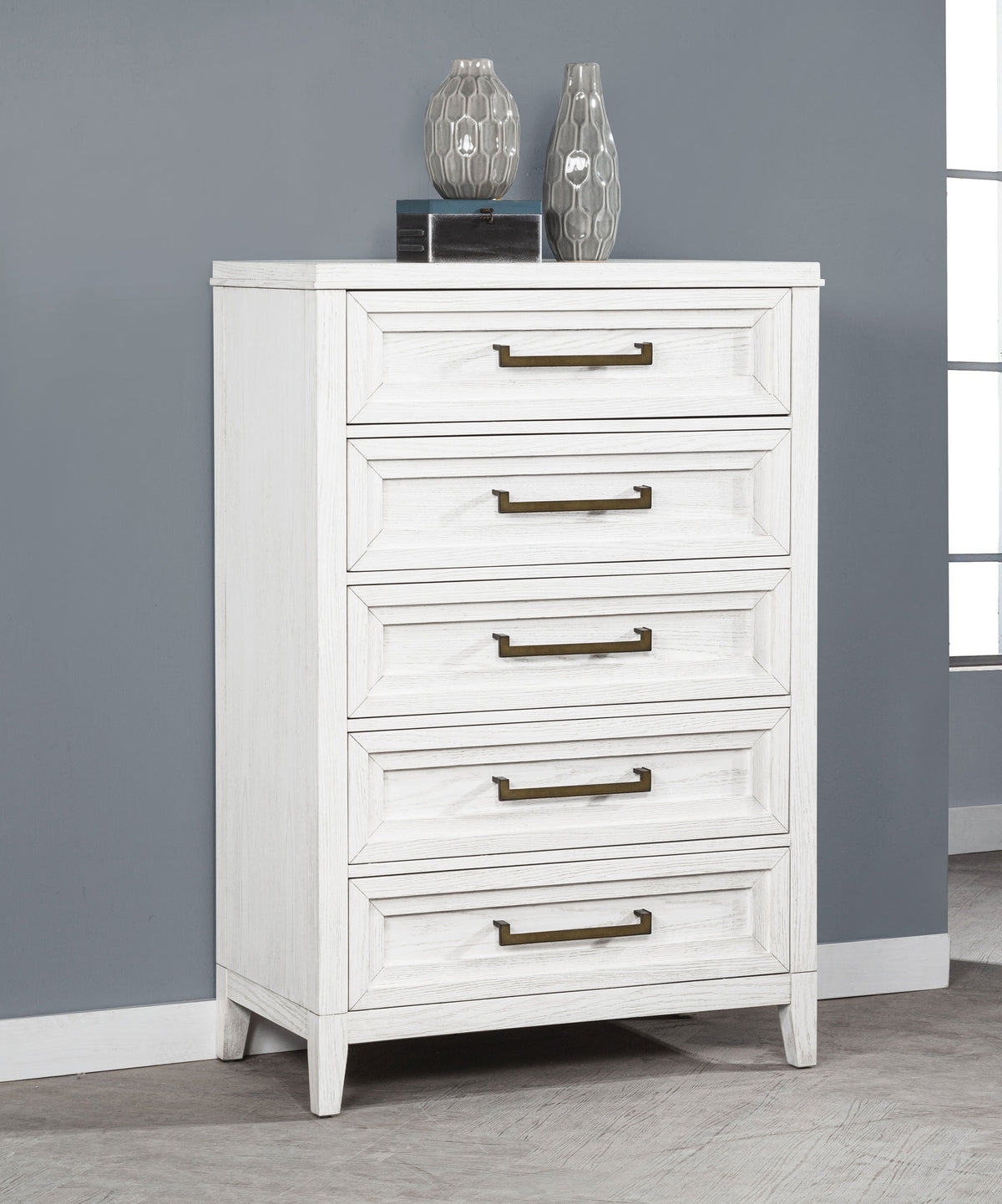Marielle - 5-Drawer Bedroom Chest - Distressed White