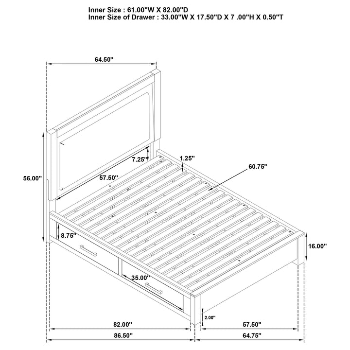Coaster Furniture 224850Q Kenora 56-inch Queen LED Storage Bed Barley Brown