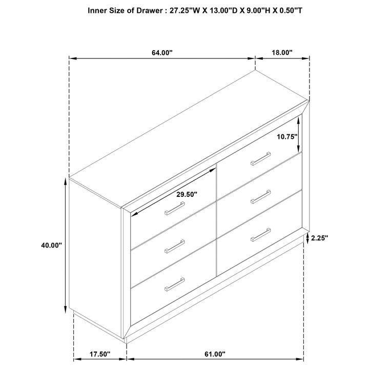 Coaster Furniture 224853 Kenora 6-drawer Dresser Barley Brown