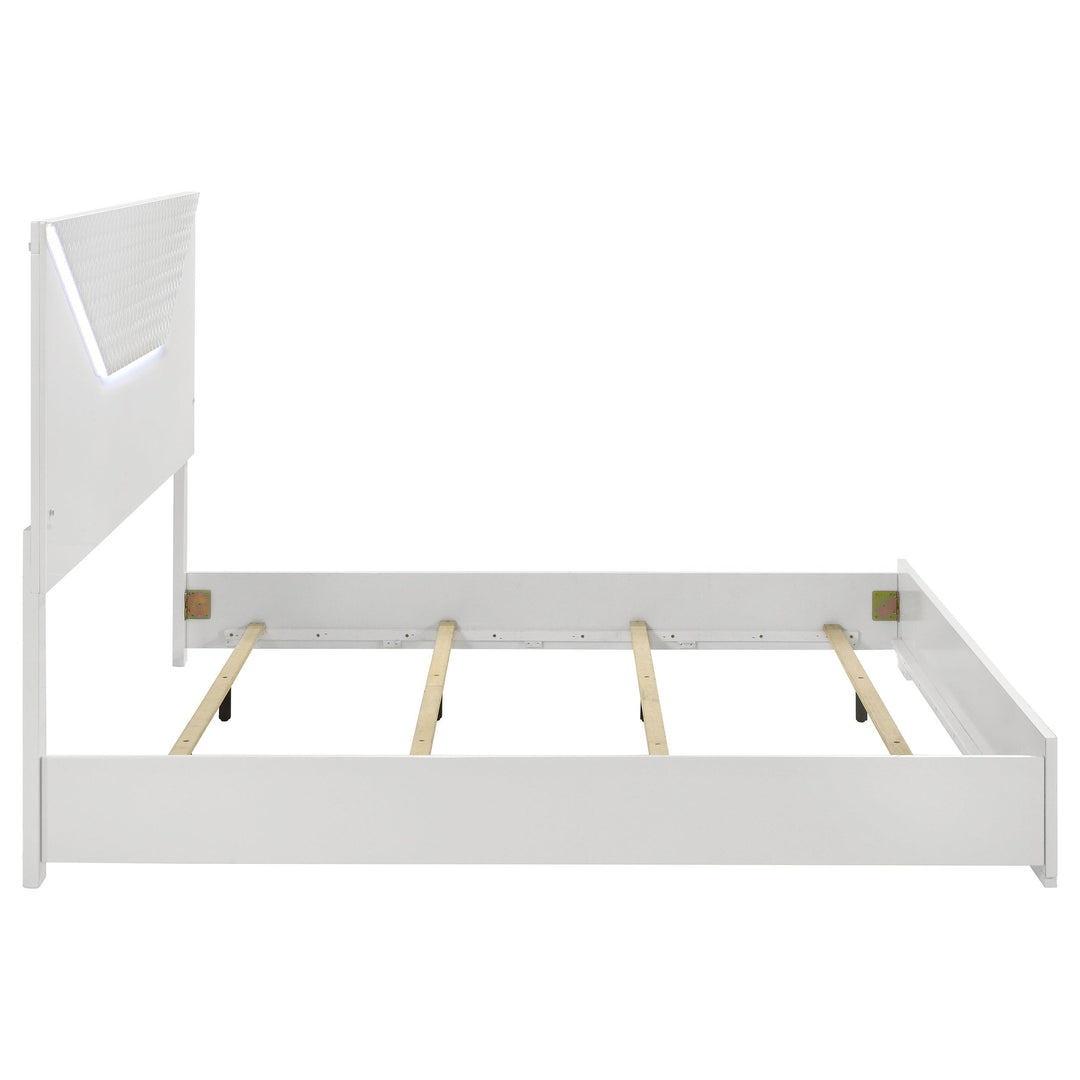Coaster Furniture 224941KE Ives Eastern King Panel Bed LED Headboard White High Gloss