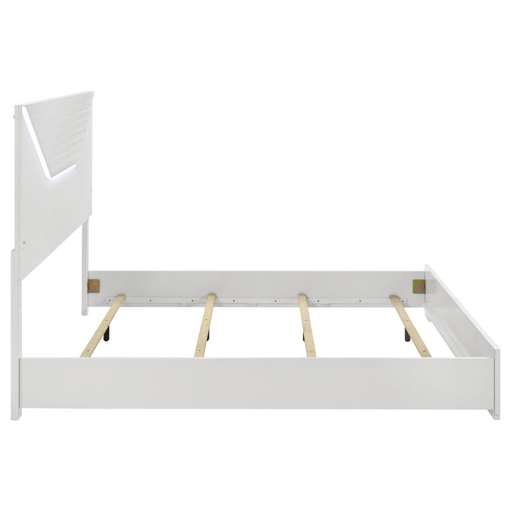 Coaster Furniture 224941KE Ives Eastern King Panel Bed LED Headboard White High Gloss