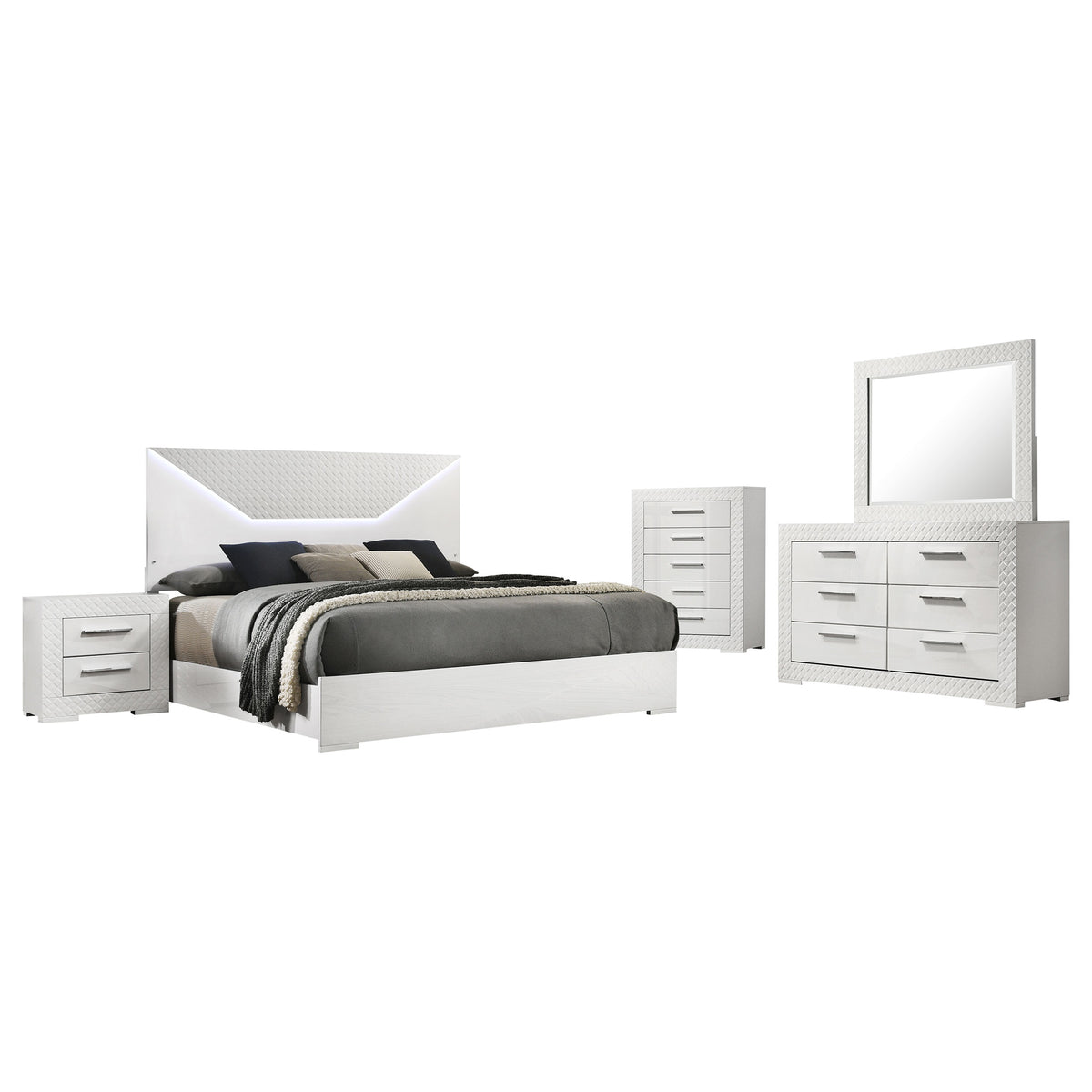 Ives - 5 Piece Queen Bedroom Set - White High Gloss