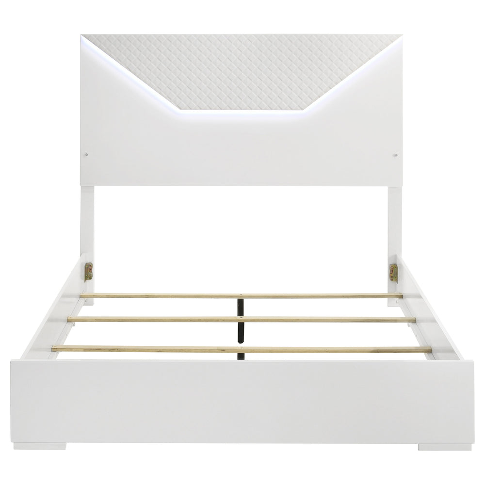 Ives - Queen Panel Bed LED Headboard - White High Gloss