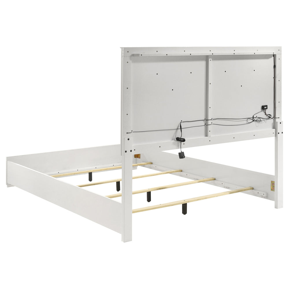 Ives - Queen Panel Bed LED Headboard - White High Gloss