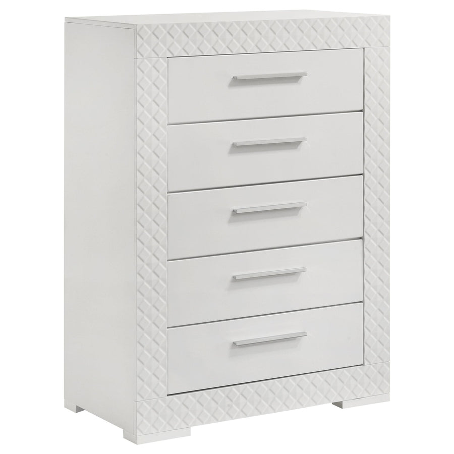 Coaster Furniture 224945 Ives 5-drawer Bedroom Chest of Drawers White High Gloss