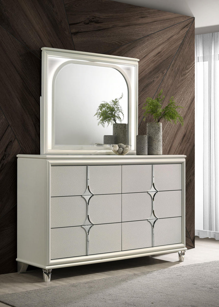 coaster-furniture-224953m-olivia-6-drawer-dresser-and-led-mirror-pearl-white