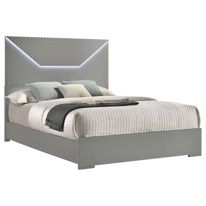 Coaster Furniture 224971Q Ives Queen Panel Bed LED Headboard Grey High Gloss