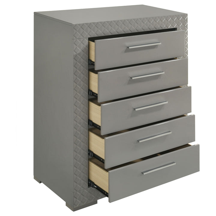 Coaster Furniture 224975 Ives 5-drawer Bedroom Chest of Drawers Grey High Gloss