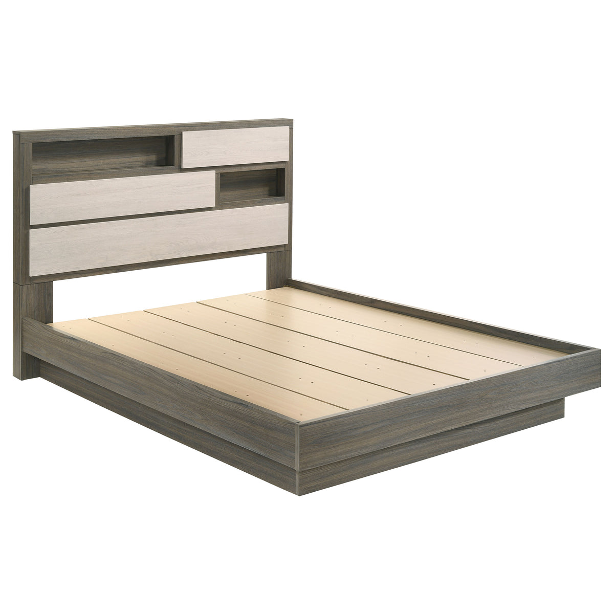 Fenwick - Queen Bed Bookcase Headboard - Gray Oak