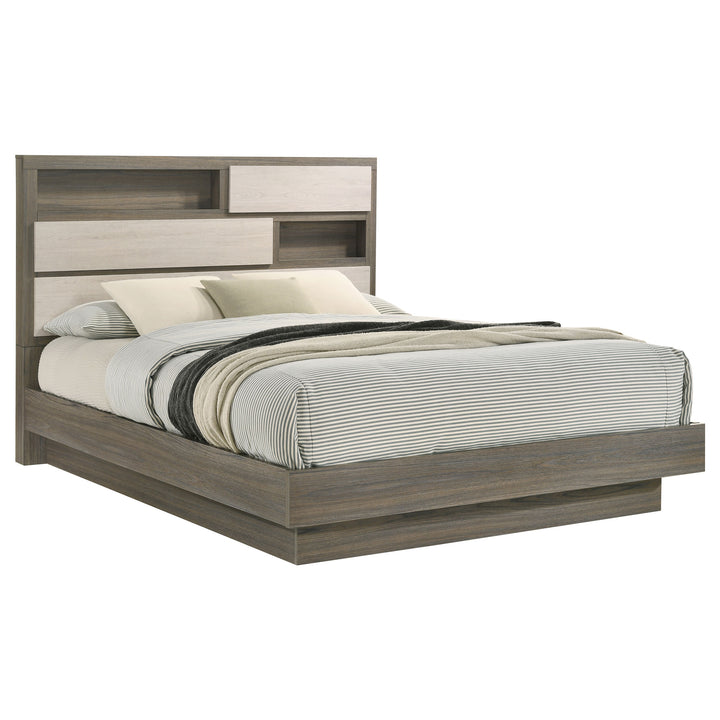 Fenwick - Queen Bed Bookcase Headboard - Gray Oak
