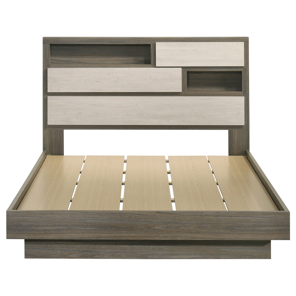 Fenwick - Queen Bed Bookcase Headboard - Gray Oak