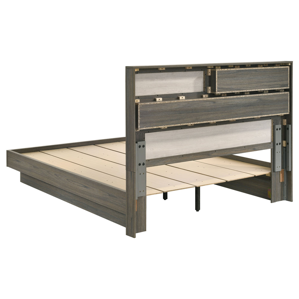 Fenwick - Queen Bed Bookcase Headboard - Gray Oak