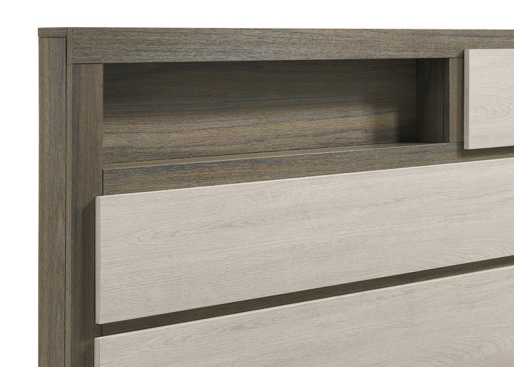 Fenwick - Queen Bed Bookcase Headboard - Gray Oak