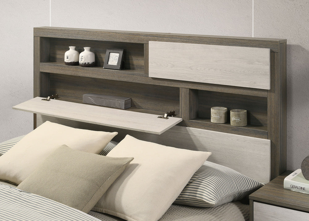 Fenwick - Queen Bed Bookcase Headboard - Gray Oak