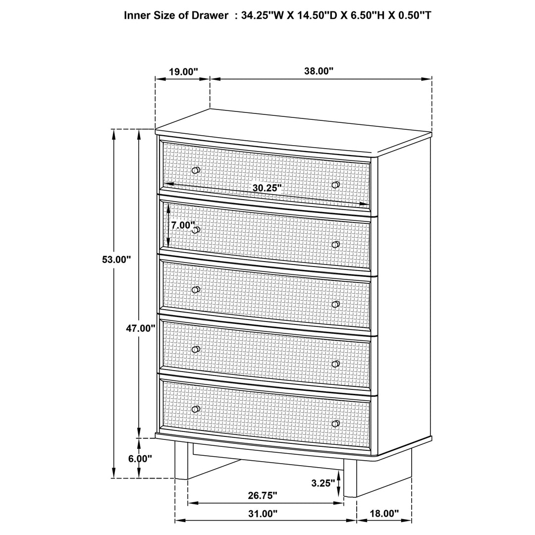 Kailani - 5-Drawer Bedroom Chest Of Drawers - Beige Oak