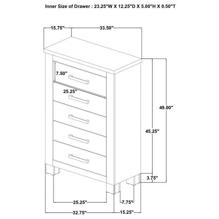 Oakglen - 5-Drawer Bedroom Chest Of Drawers - Weathered Oak
