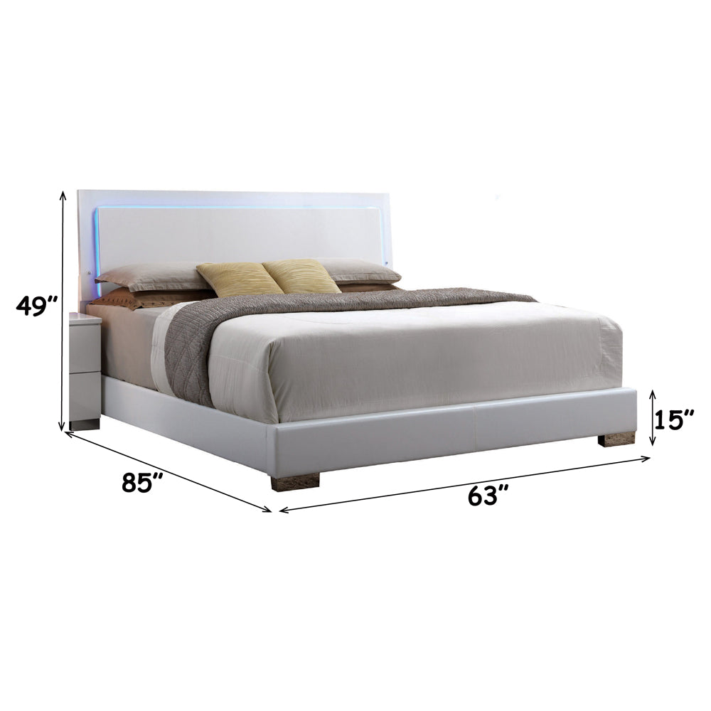 Lorimar Queen Bed with Led in White Leatherette & White Leg - dimensions