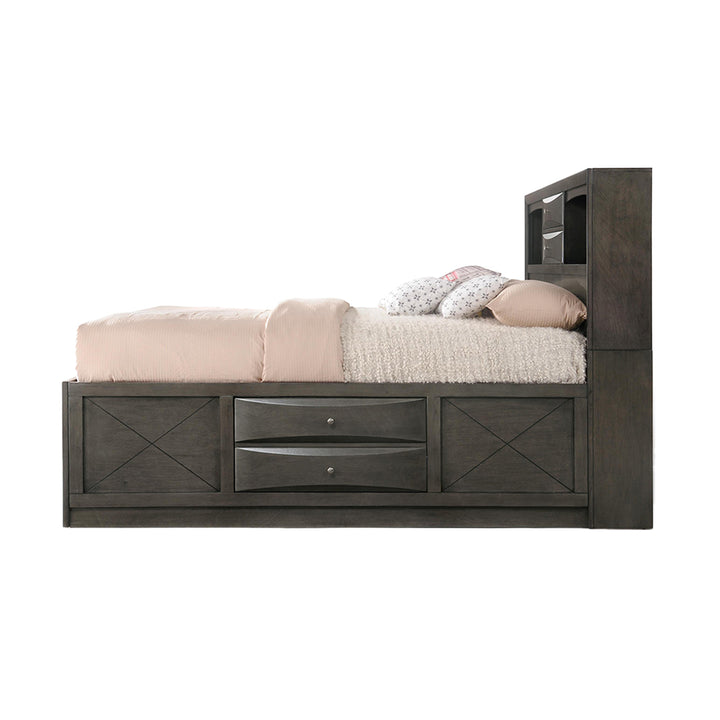 Ireland Queen Bed with Storage in Gray Oak