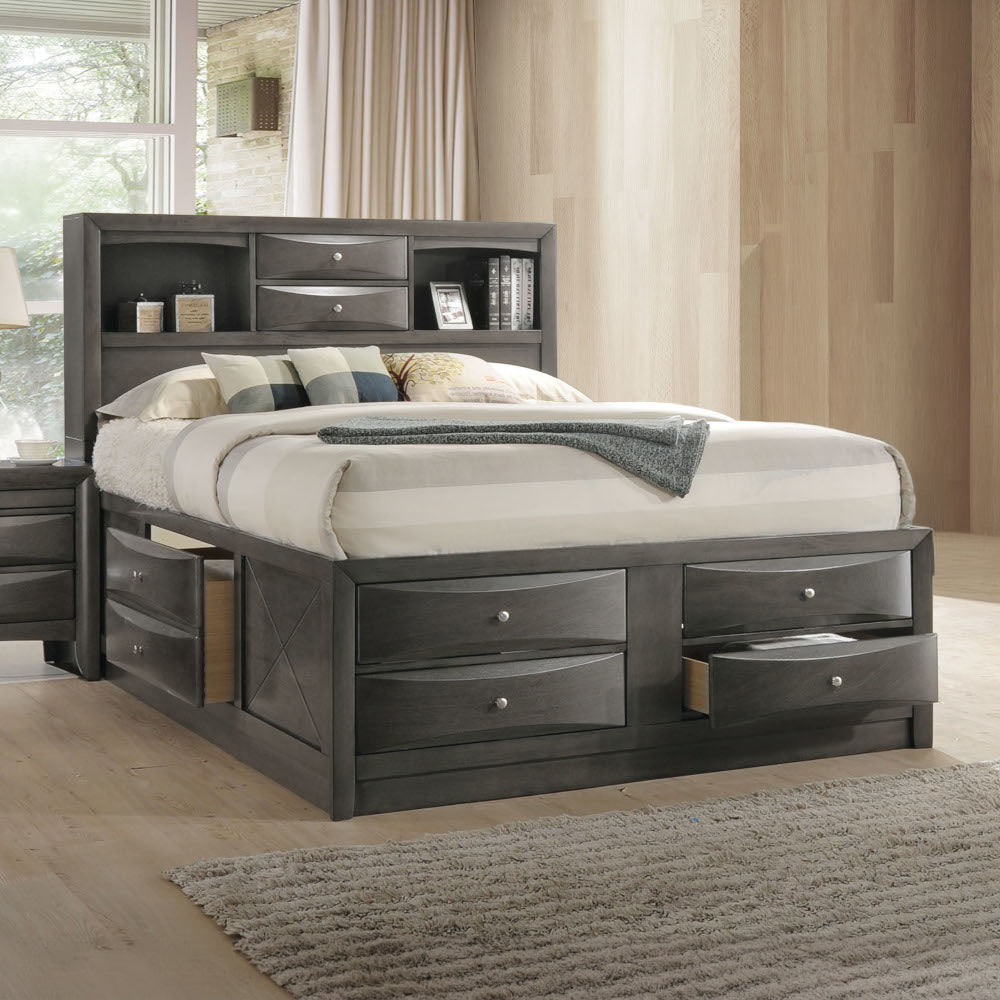 Ireland Queen Bed with Storage in Gray Oak