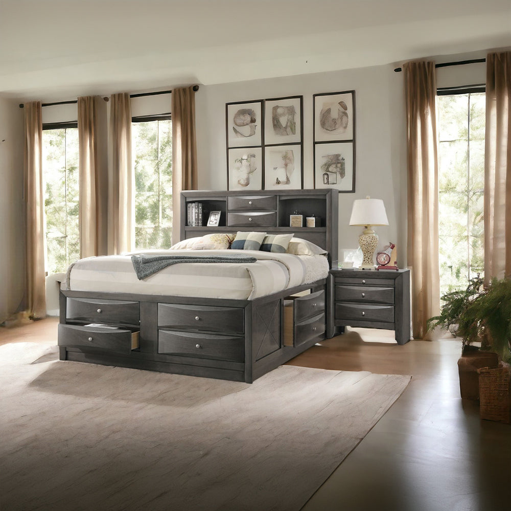 Ireland Queen Bed with Storage in Gray Oak
