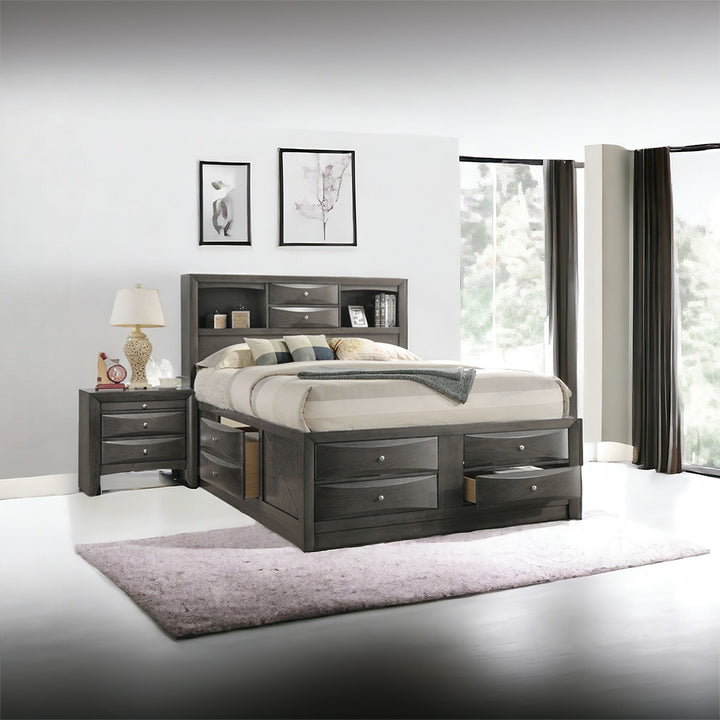 Ireland Queen Bed with Storage in Gray Oak