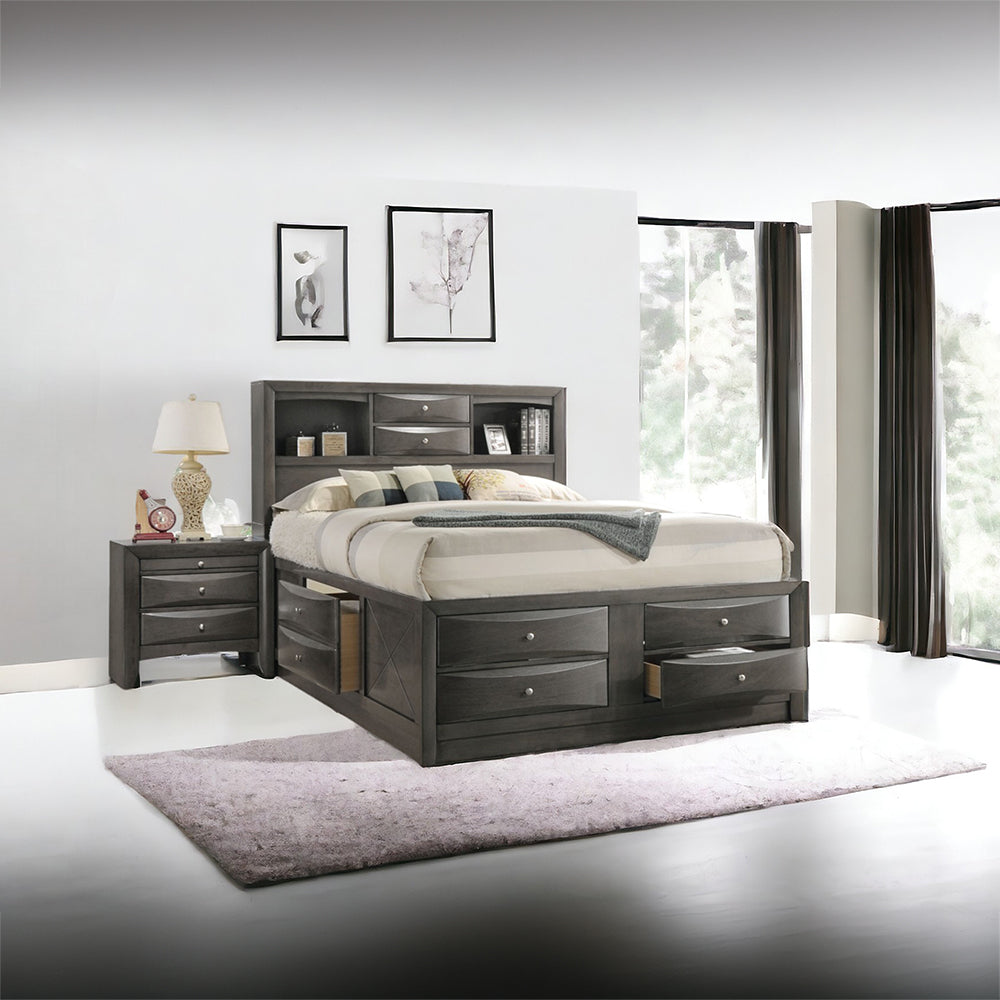 Ireland Queen Bed with Storage in Gray Oak
