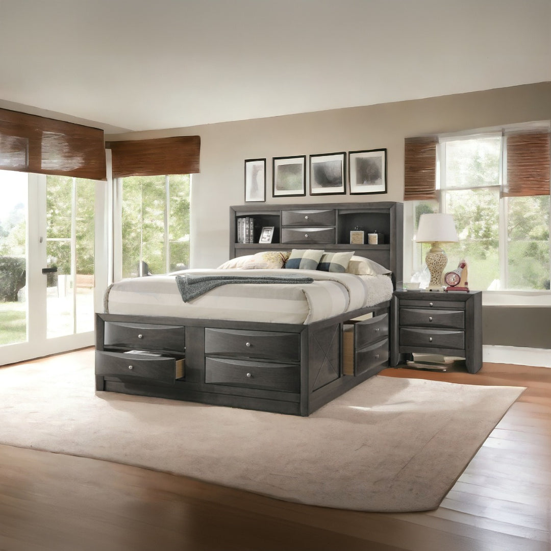 Ireland Queen Bed with Storage in Gray Oak