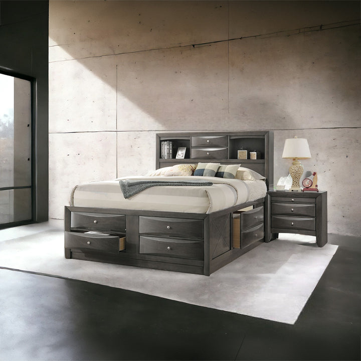 Ireland Queen Bed with Storage in Gray Oak