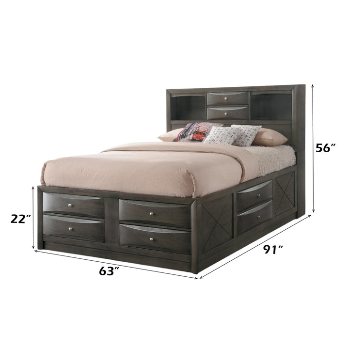 Ireland Queen Bed with Storage in Gray Oak - dimensions