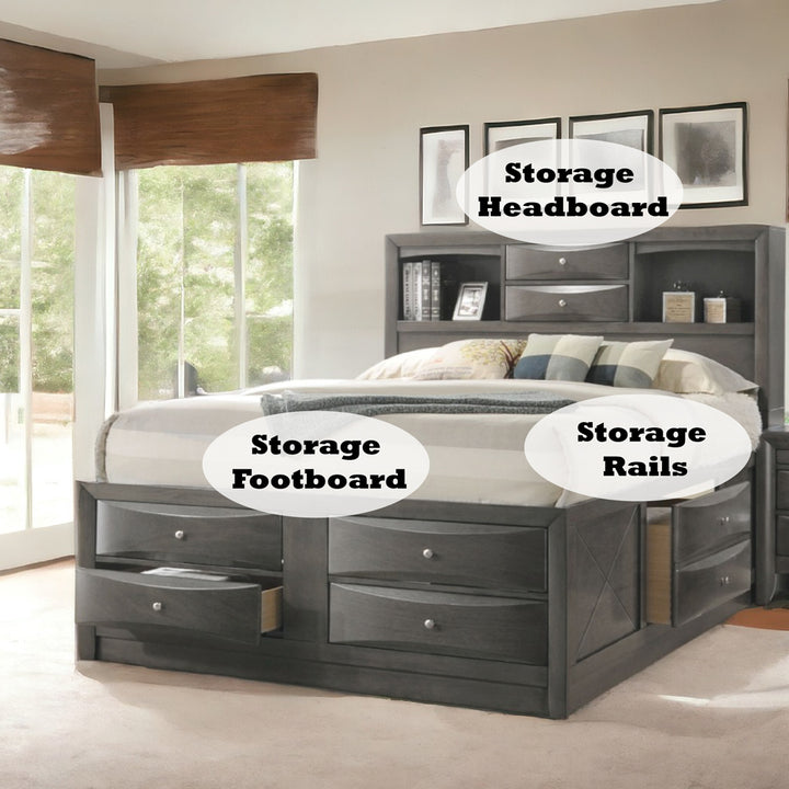 Ireland Queen Bed with Storage in Gray Oak - features