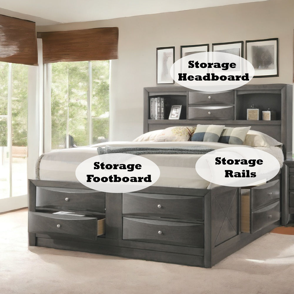 Ireland Queen Bed with Storage in Gray Oak - features