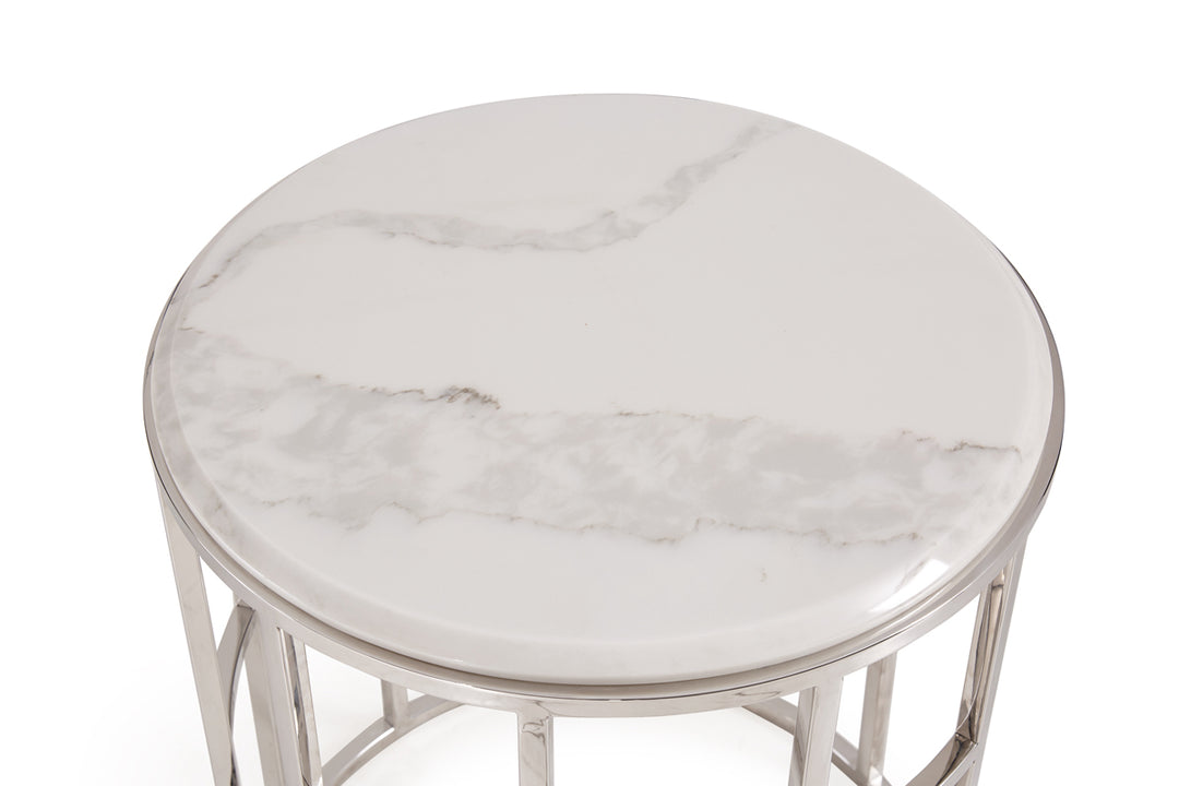 Silvan Modern Marble & Stainless Steel End Table