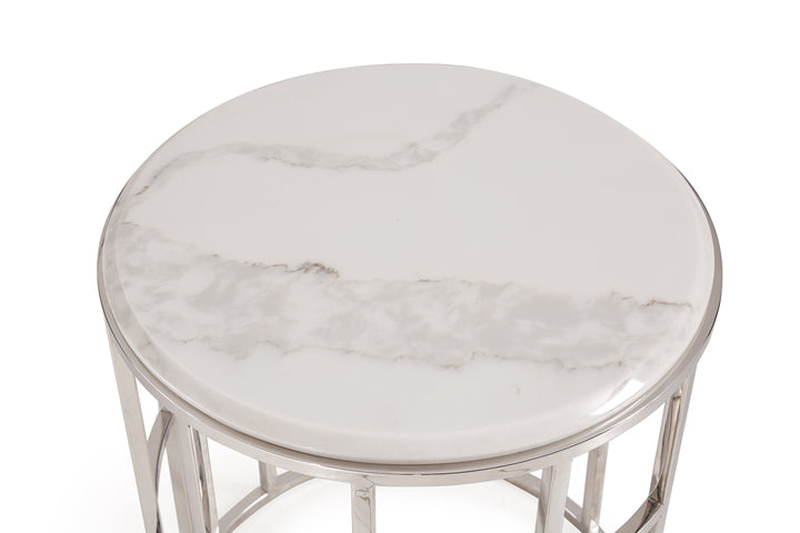 Silvan Modern Marble & Stainless Steel End Table