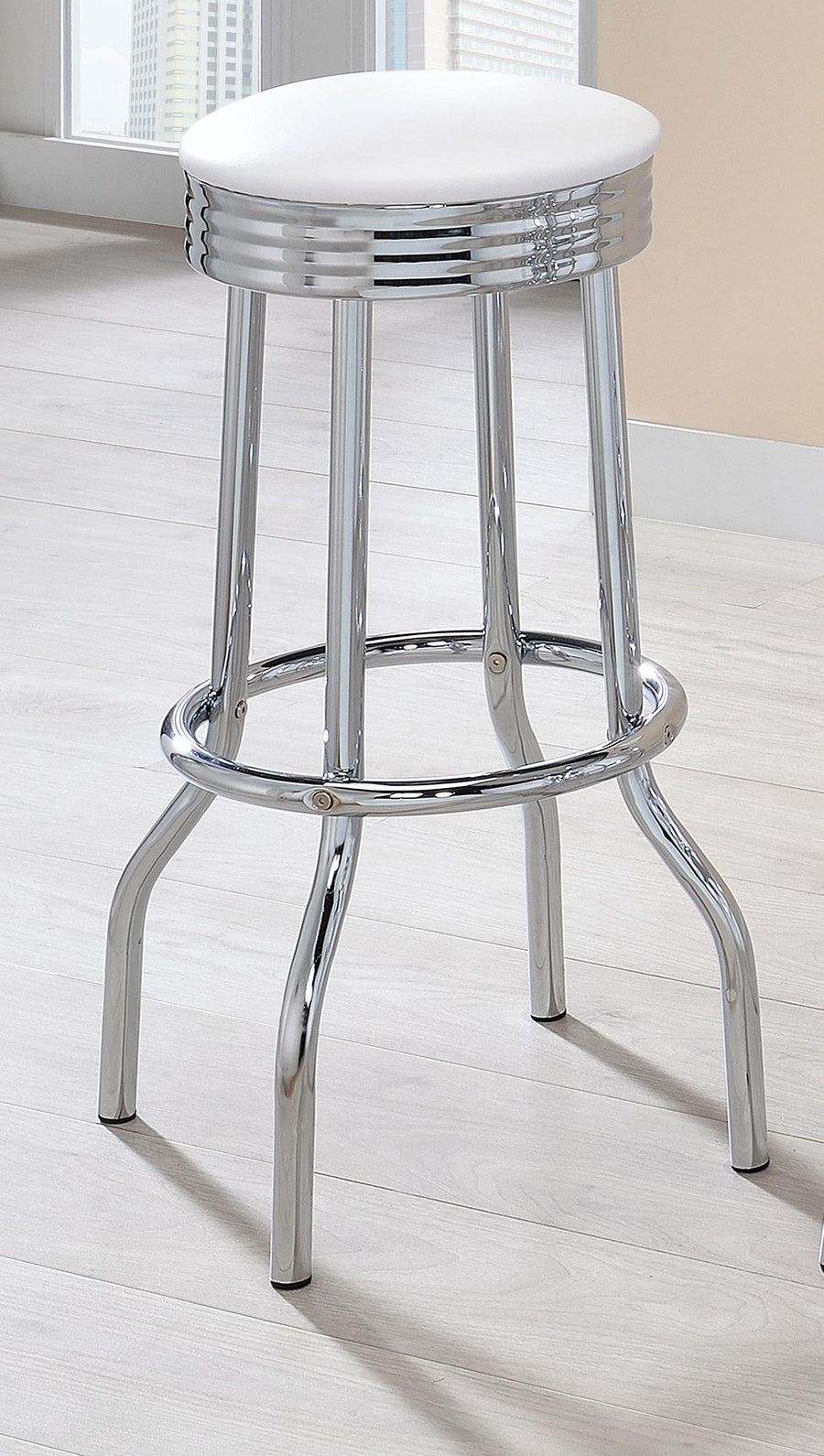 Coaster Furniture 2299W Retro Upholstered Metal Swivel Bar Stool White