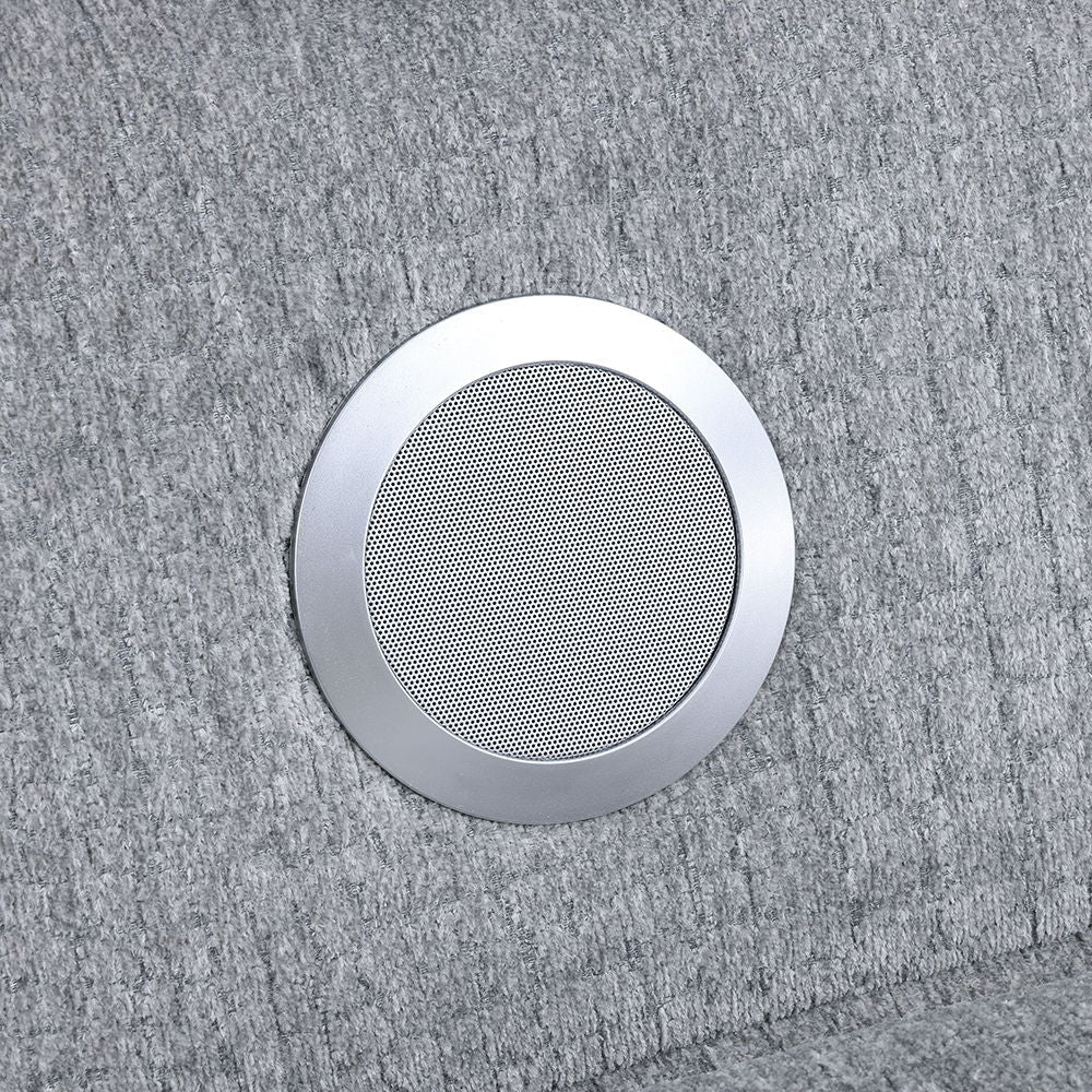 Fullar - Modular Console With Speaker & Cup Holder - Light Gary Chenille