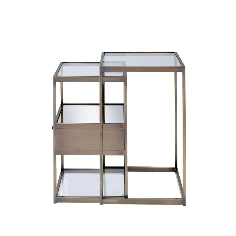 Enca - Nesting Table Set - Clear Glass & Antique Brass
