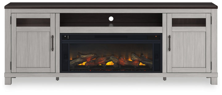 Darborn - 88" TV Stand With Electric Infrared Fireplace Insert - Gray / Brown