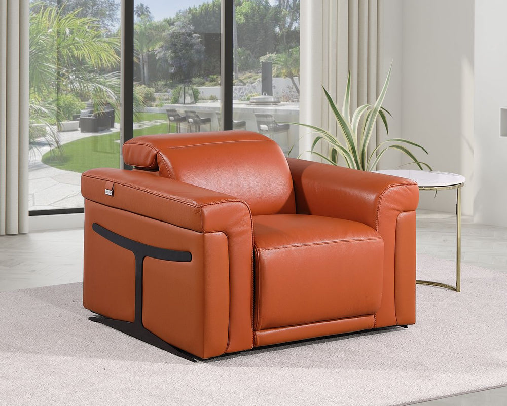 DivanItalia 1126 Top Grain Italian Leather Power Reclining Chair with Power Headrests - Camel