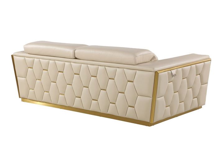 DivanItalia 1111 2-Piece Sofa Set with Adjustable Headrest in Top-Grain Italian Leather - Cream
