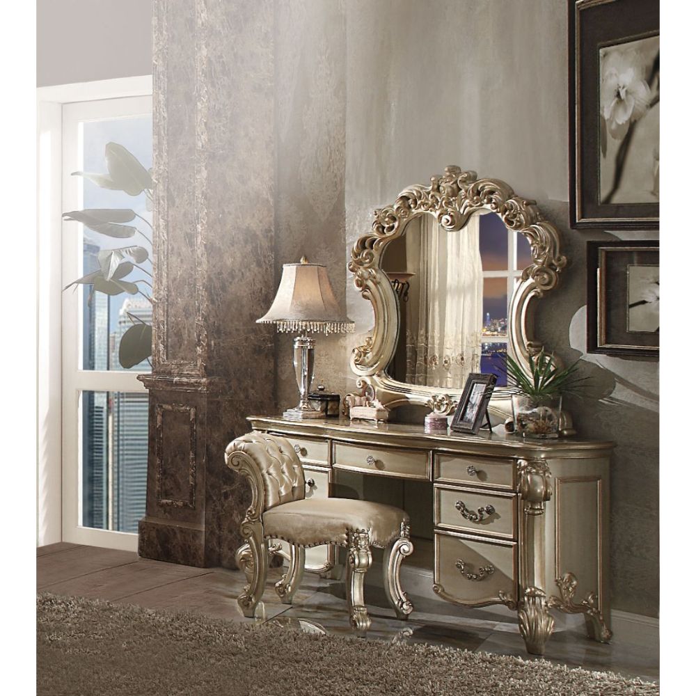 Vendome Vanity Desk in Gold Patina & Bone