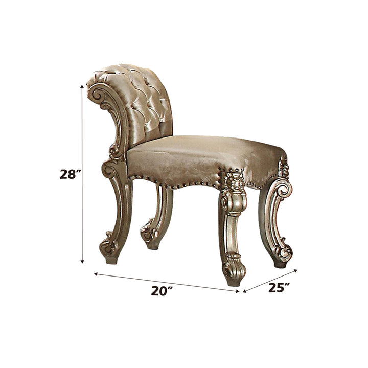 Vendome Vanity Stool in Fabric, Gold Patina &amp; Bone Finish - dimensions