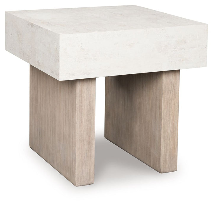 Jorlaina - Square End Table With Faux Cement Top - Light Grayish Brown