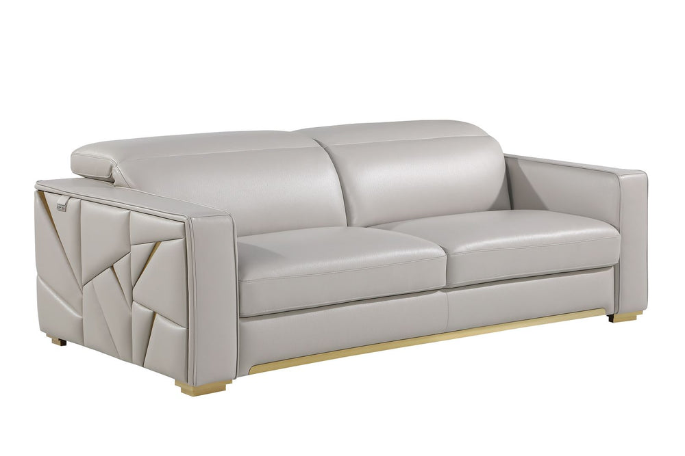 DivanItalia 1120 2-Piece Sofa Set with Adjustable Headrest in Top-Grain Italian Leather - Light Gray