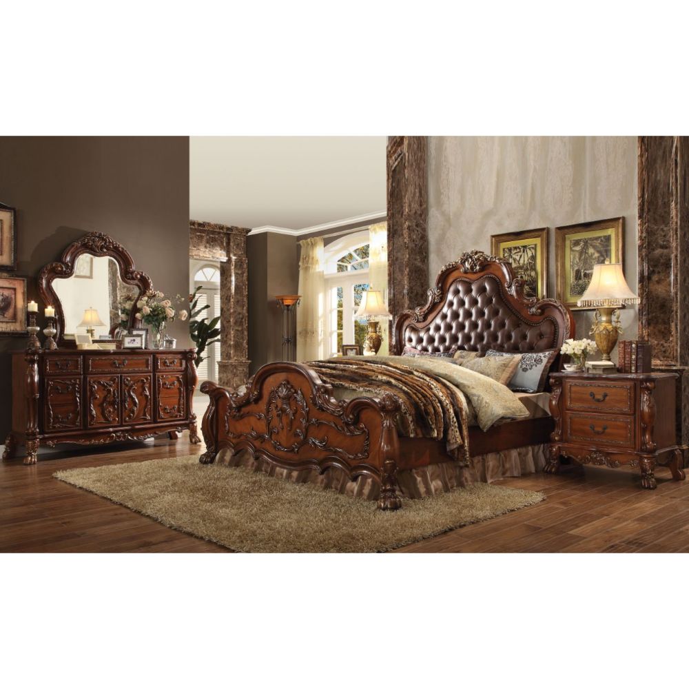 Dresden EK Bed in Leatherette & Cherry Oak